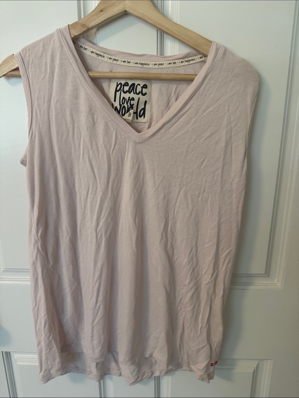 Peace Love World Light Pink V-Neck Sleeveless Tank